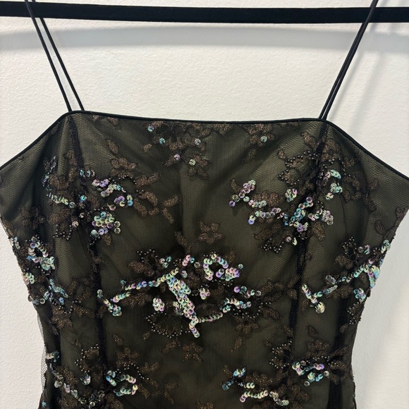 Rimini By Shaw Army Olive Green Sequins Embroidered Floral Mini Dress Formal - Picture 5 of 10